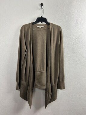 LOFT Cardigan Brown Long Sleeve Open-Front Sweater Women's Sz L Career TC0636